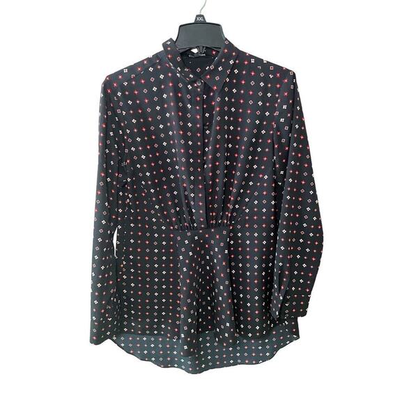 Thakoon Blouse Peplum Geometric Floral Print Button Up Black Womens Size 4 - Picture 1 of 7